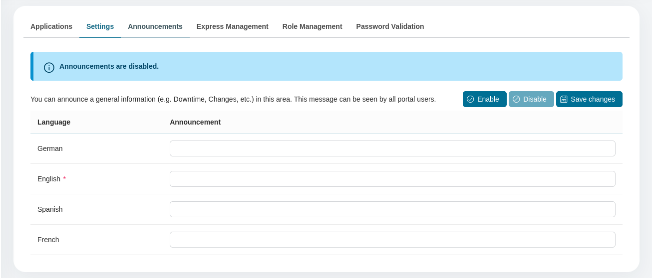 Admin Settings — Portal Guide 10.0 documentation