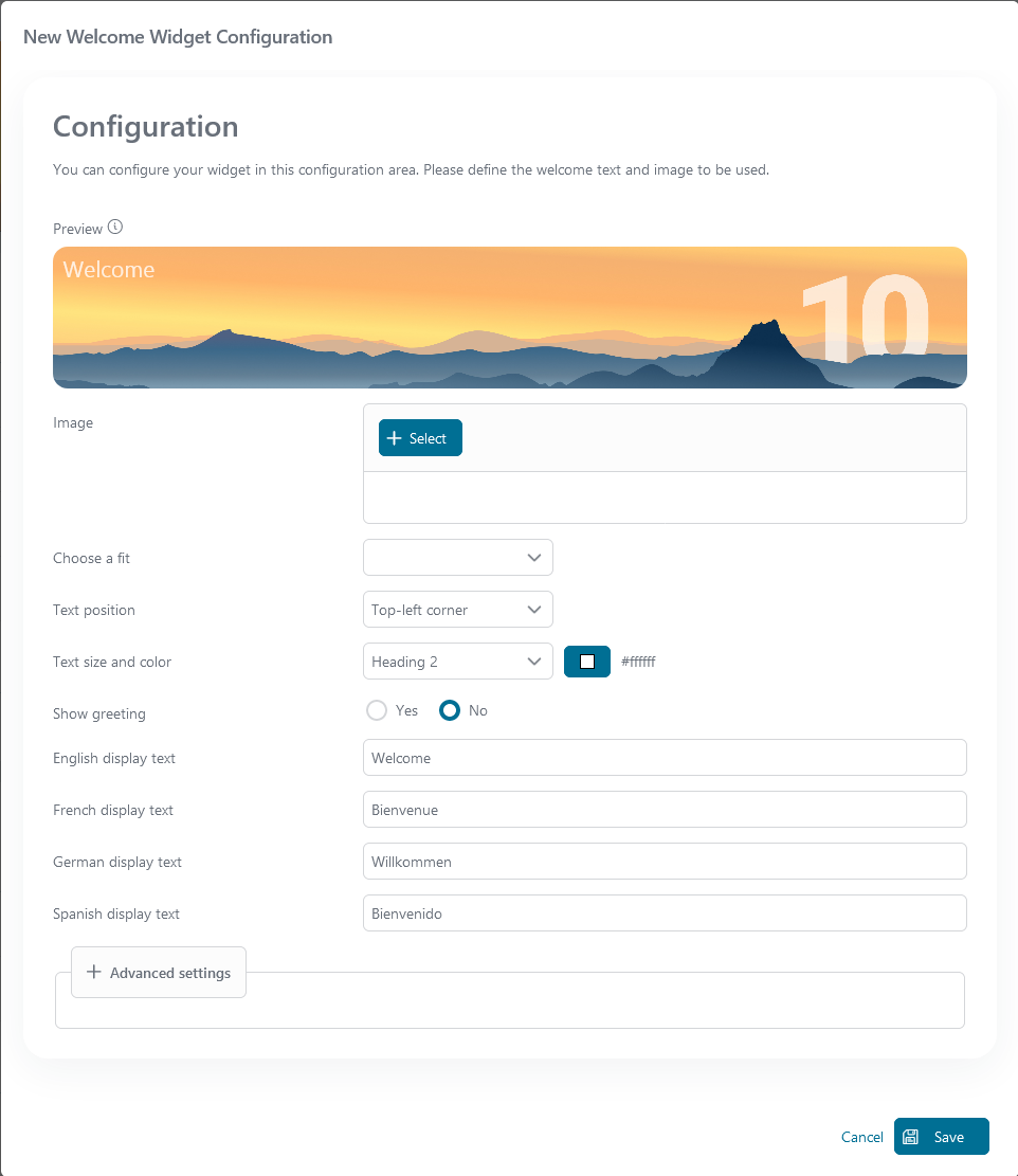 welcome-widget-configuration