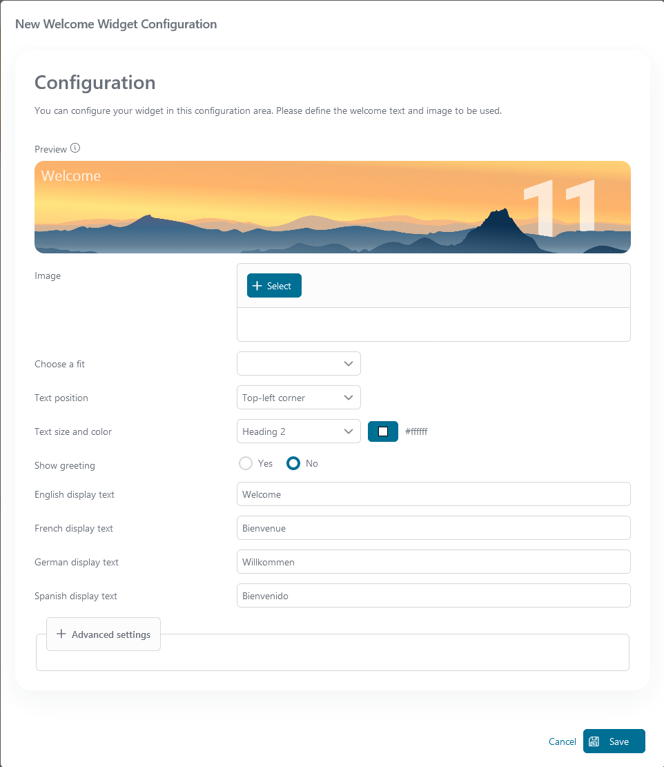 welcome-widget-configuration