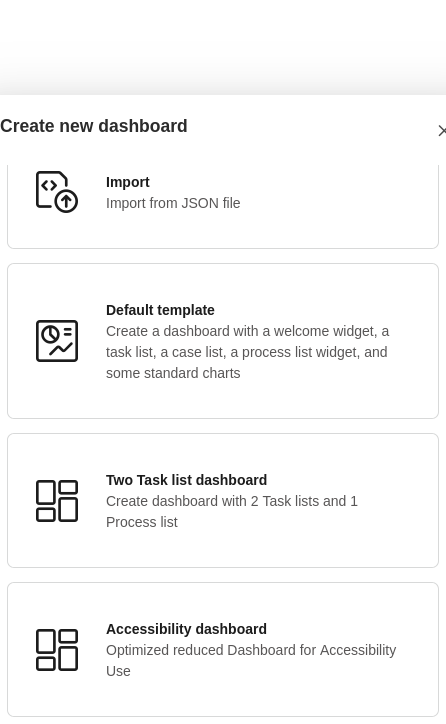 Dashboard template selection dialog