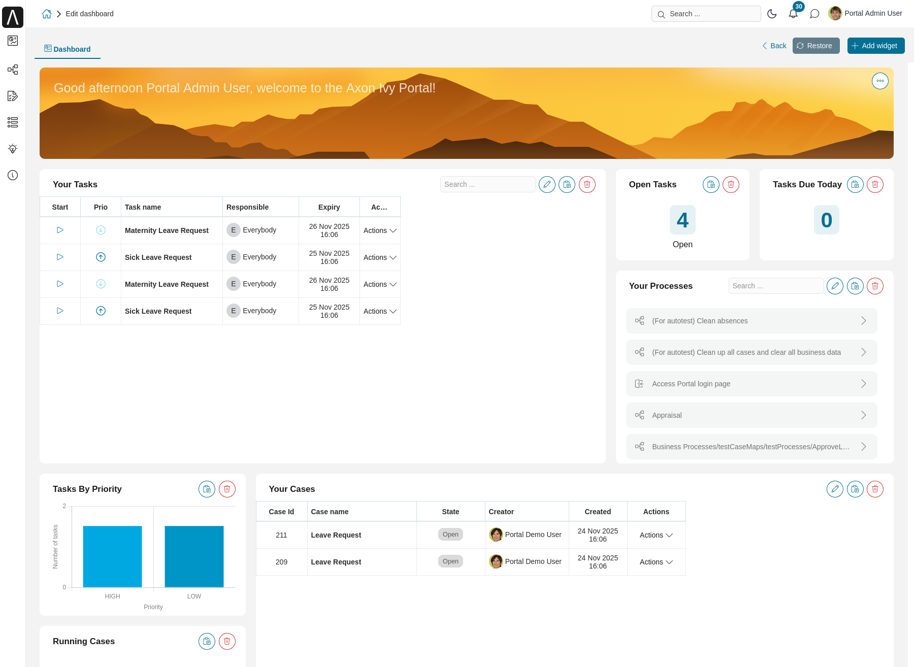 Dashboard configuration screen