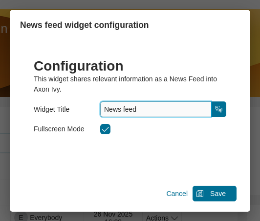 Dashboard news feed widget's configuration dialog