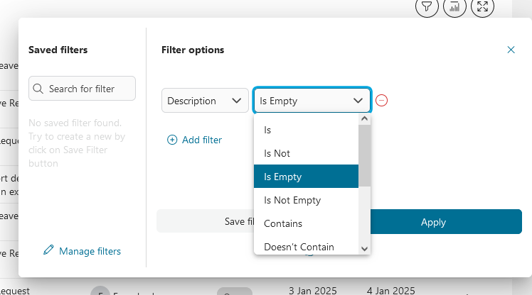 Complex filters's operator selection