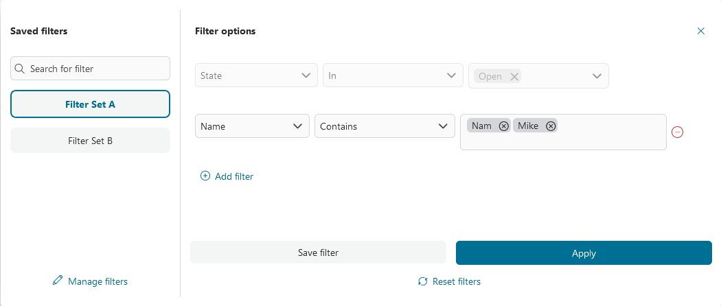 Save widget's complex filters