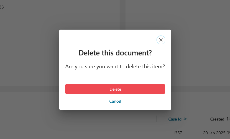 Case Details: Delete document confirm dialog