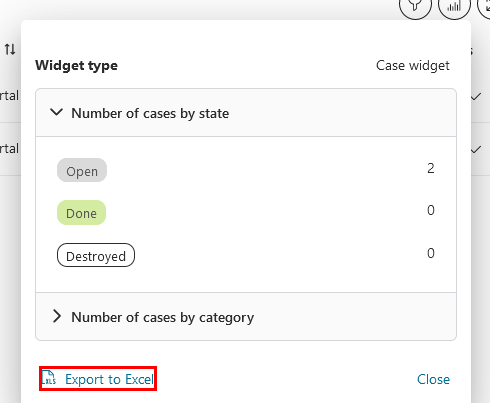 Dashboard case widget: export to Excel feature