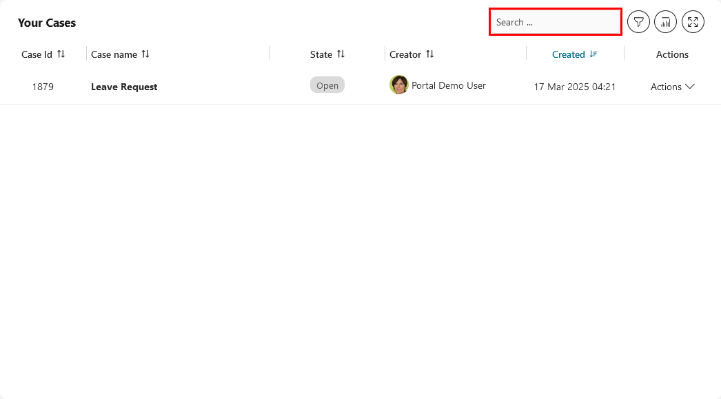 Dashboard case widget's quick search