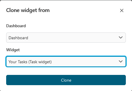"Clone widget from" dialog.
