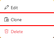 Clone widget menu a widget in Edit mode. After clicking this menu, the Clone widget dialog will appear.