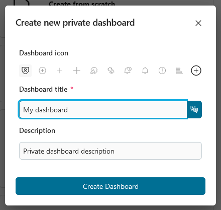Create private dashboard dialog