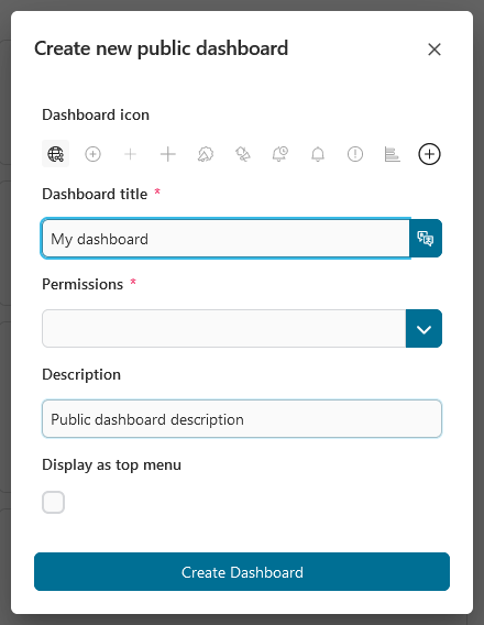 Create public dashboard dialog
