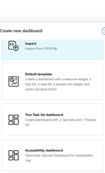 Dashboard template selection dialog