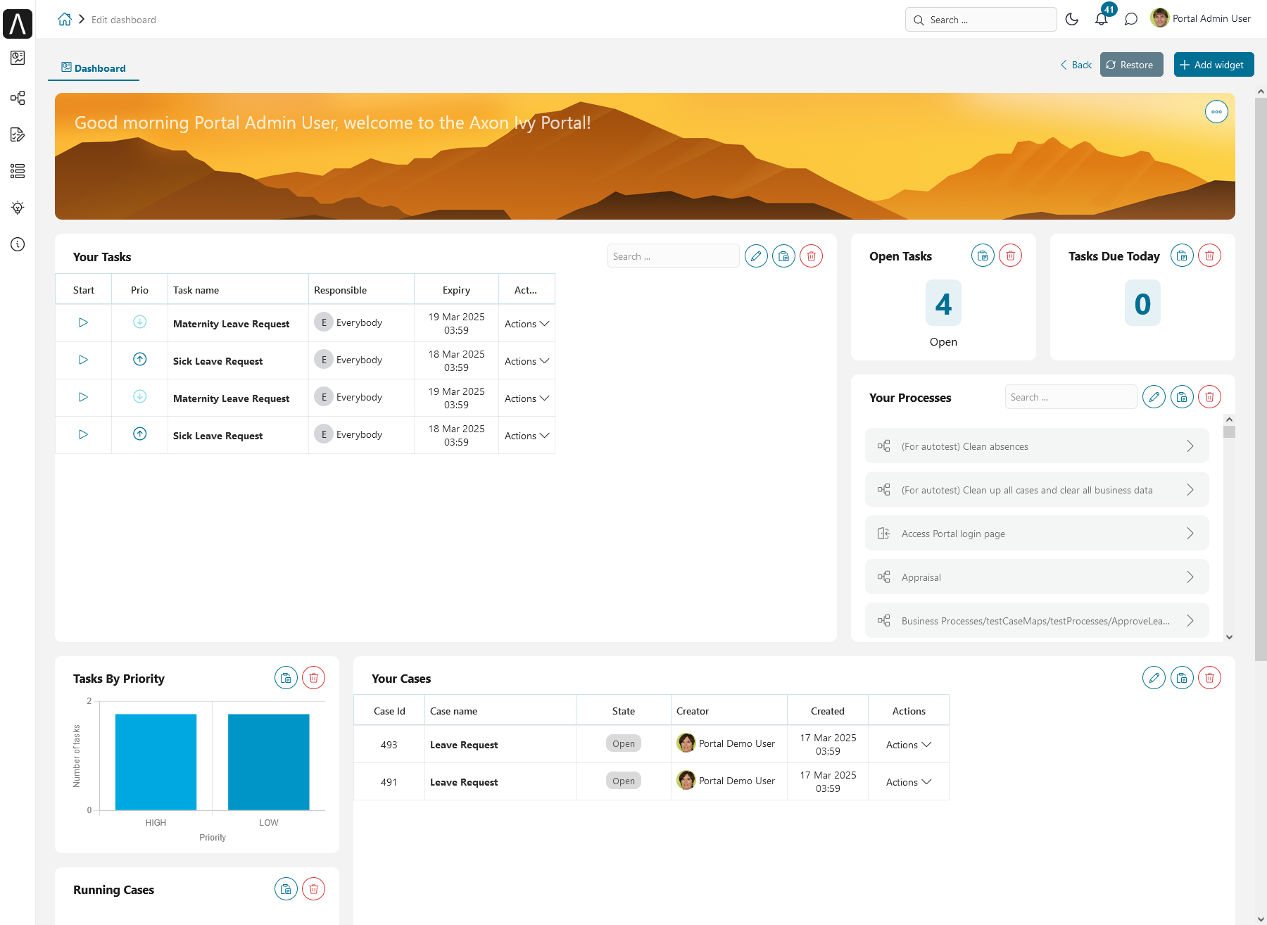 Dashboard configuration screen