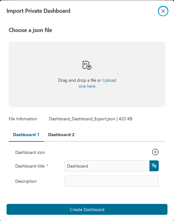 Import private dashboard dialog