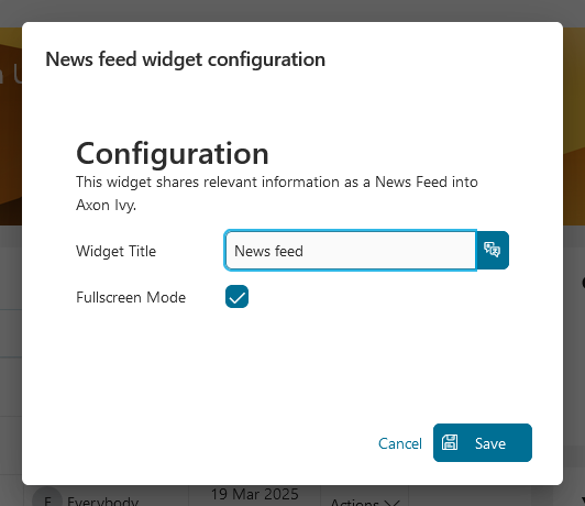 Dashboard news feed widget's configuration dialog