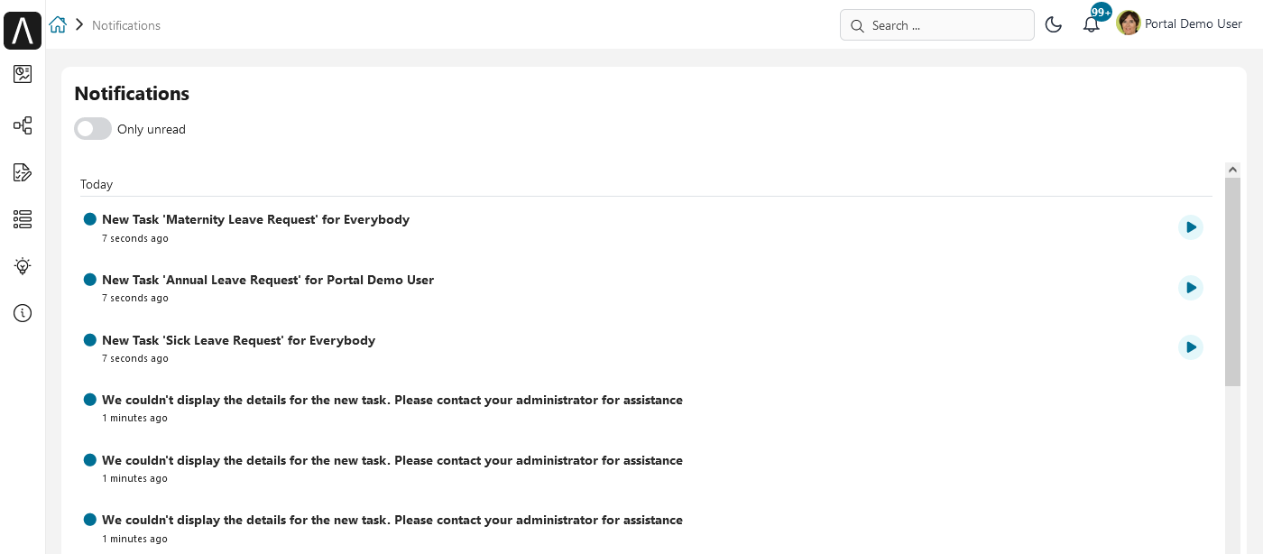 Full notifications page