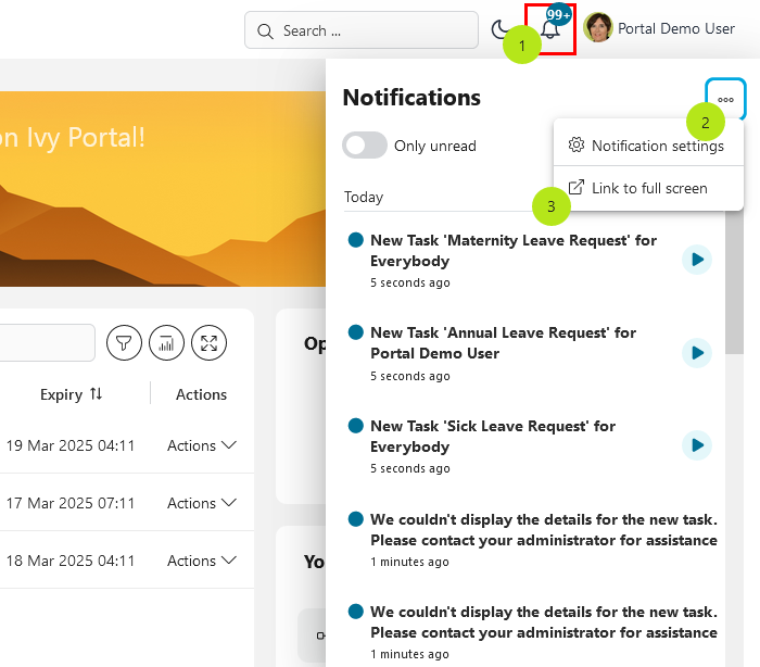Notifications panel
