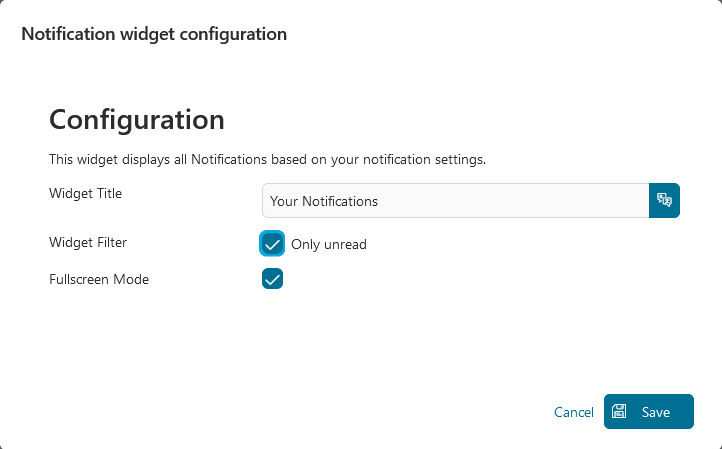 Dashboard notification widget's configuration dialog