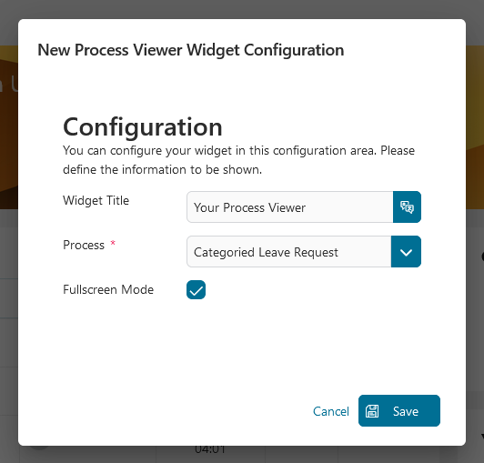 Dashboard process viewer widget's configuration dialog