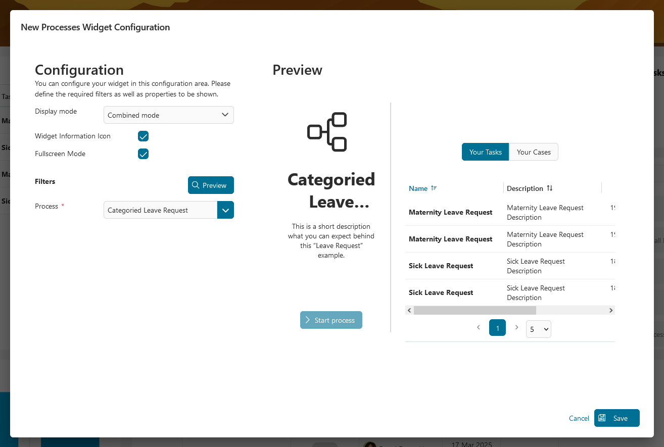 Dashboard process widget's combined mode