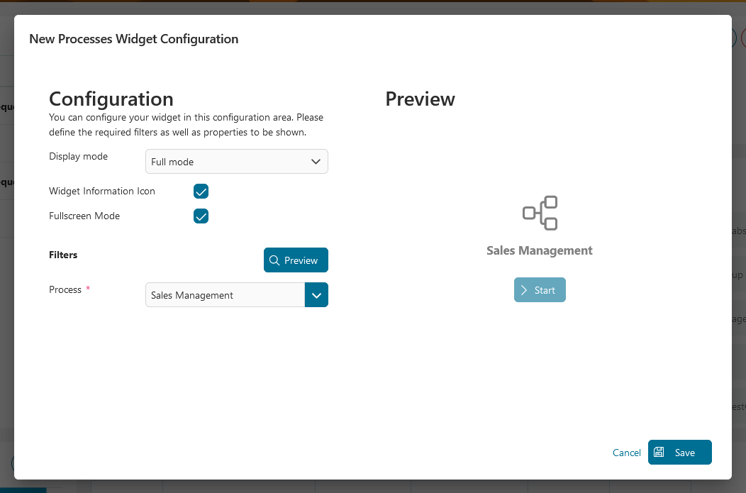 Dashboard process widget's full mode