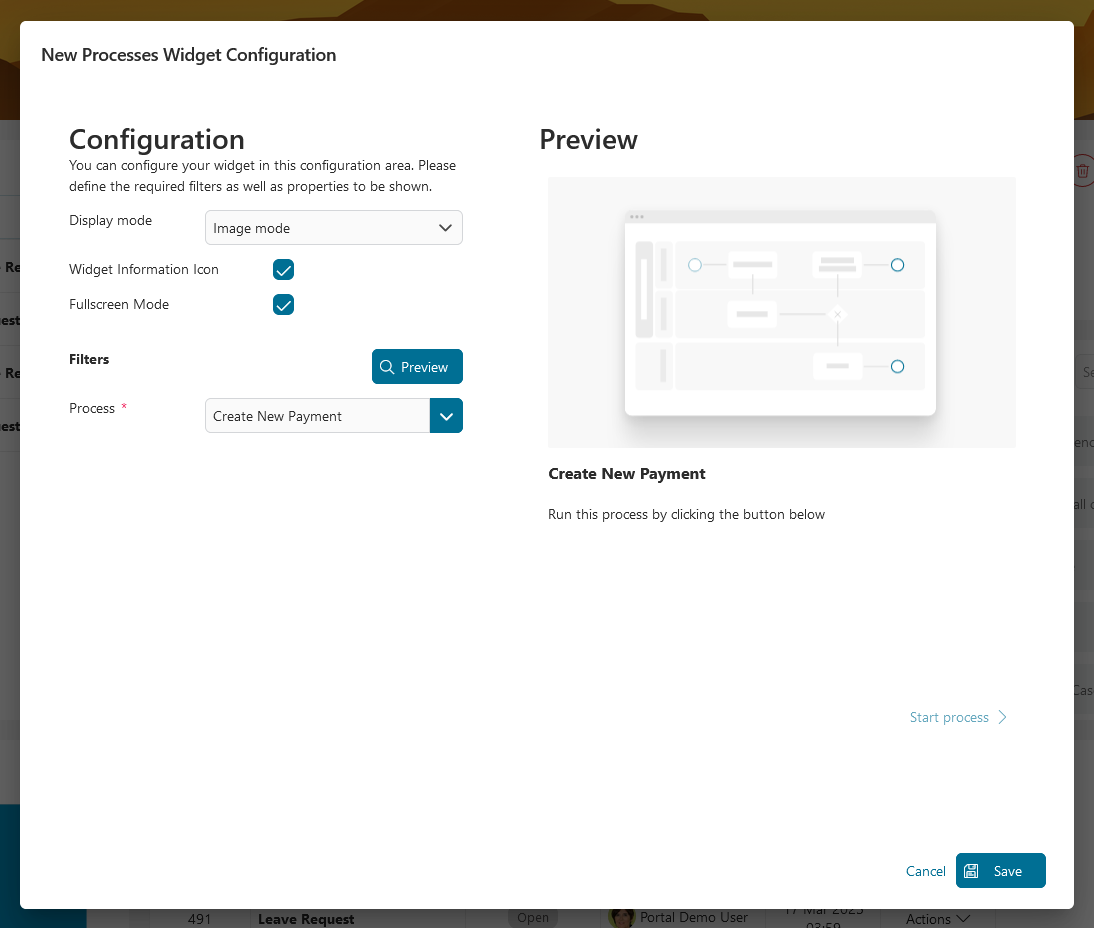 Dashboard process widget's image mode
