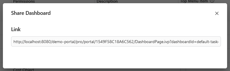 Share dashboard dialog