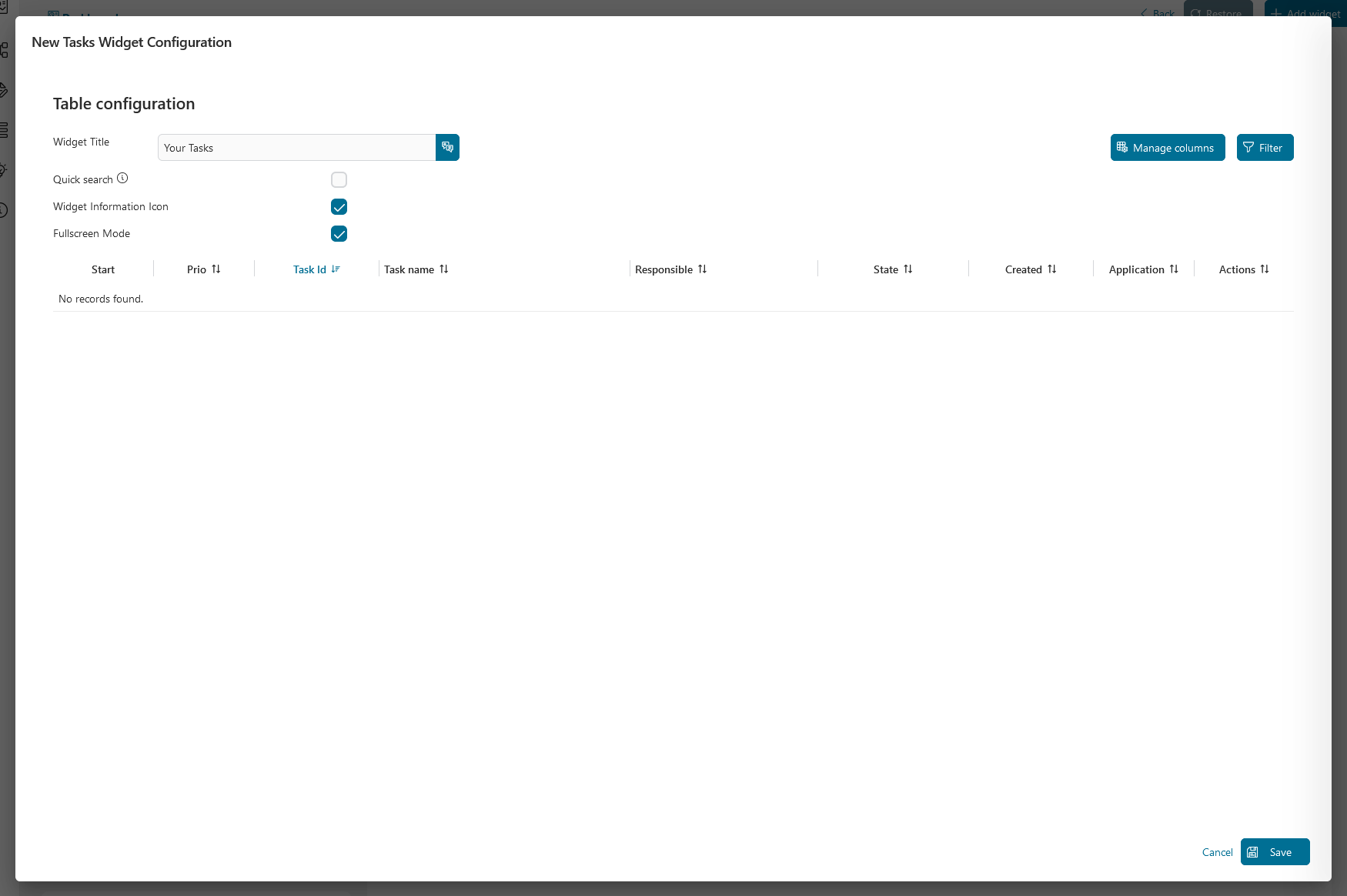 Dashboard task widget's configuration dialog
