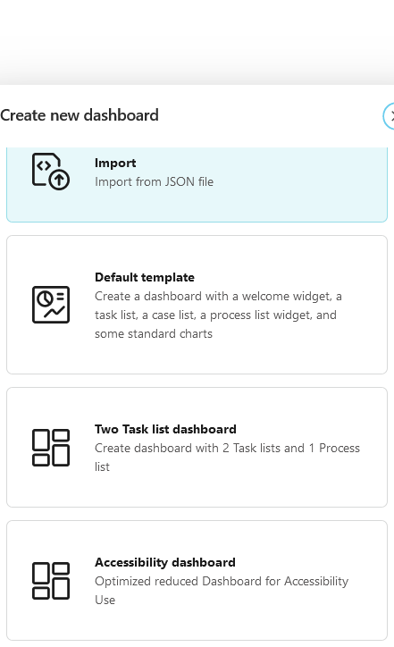 Dashboard template selection dialog