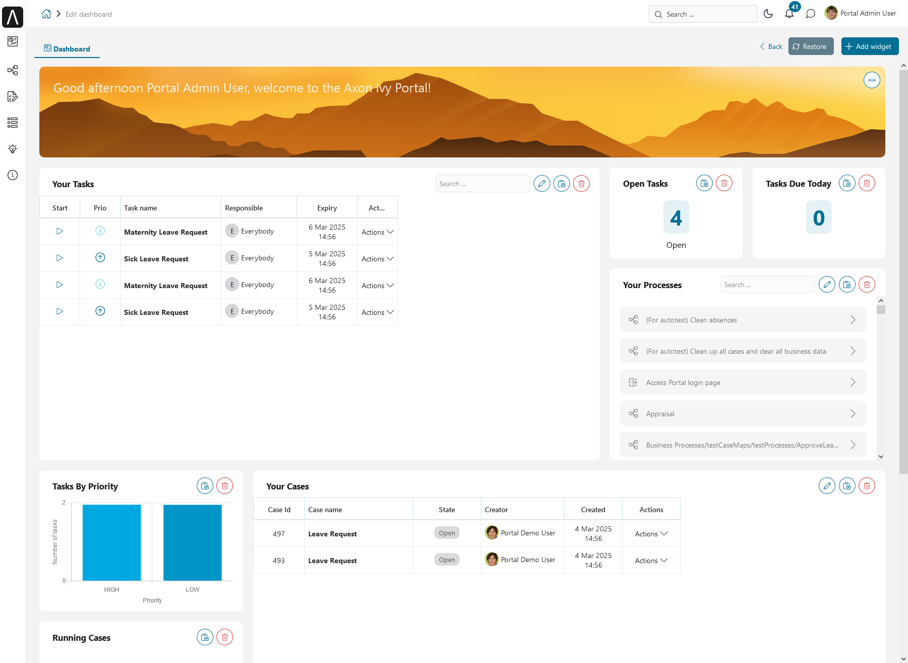 Dashboard configuration screen