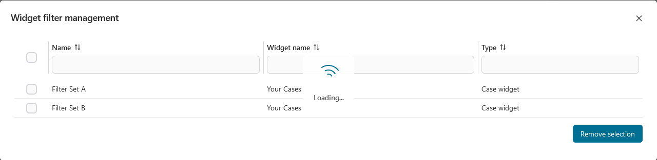 Widget filter management dialog