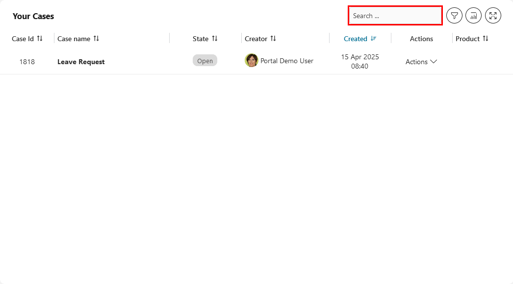 Dashboard case widget's quick search