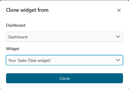 "Clone widget from" dialog.