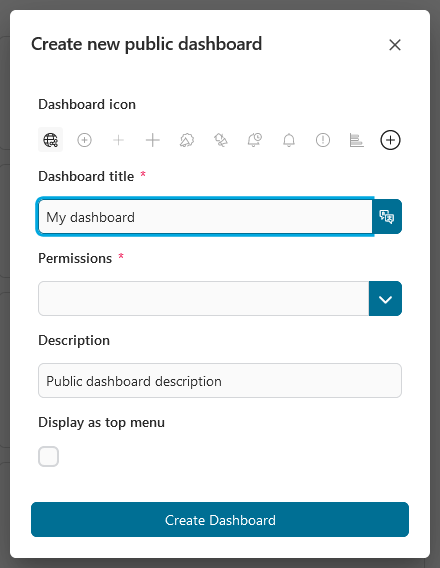 Create public dashboard dialog