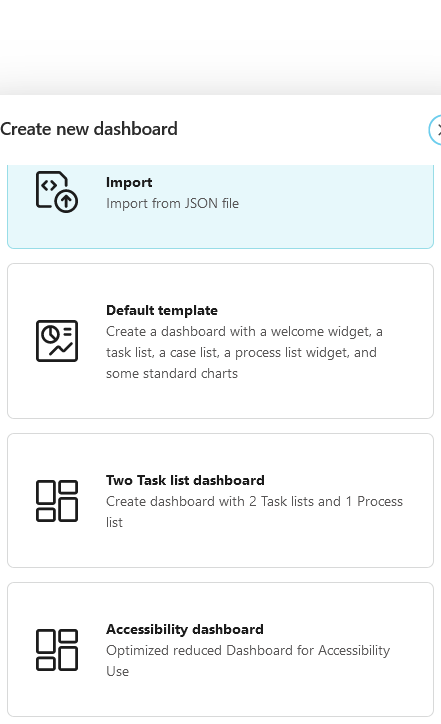 Dashboard template selection dialog