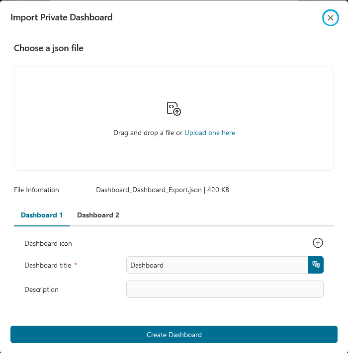 Import private dashboard dialog
