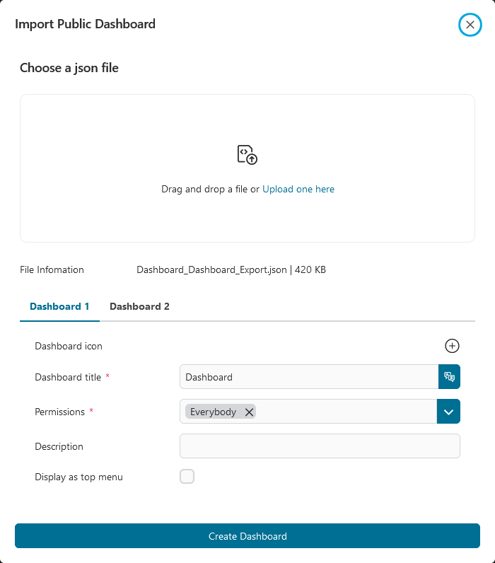 Import public dashboard dialog