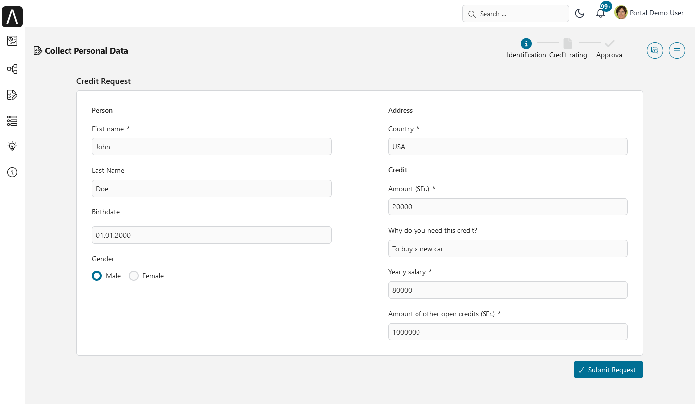 Portal examples: Lending case map - collect personal data