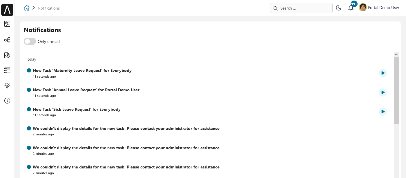 Full notifications page