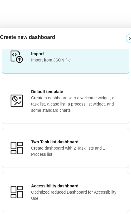 Dashboard template selection dialog