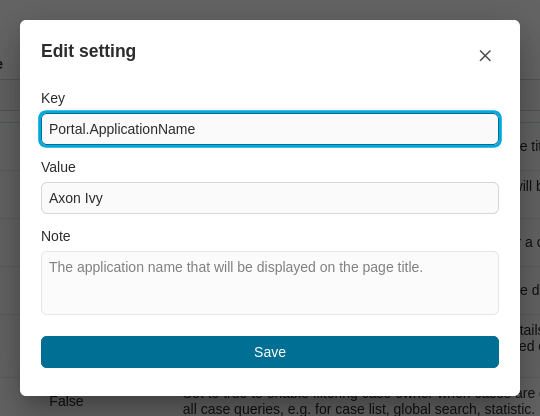 Admin setting: Edit global setting dialog