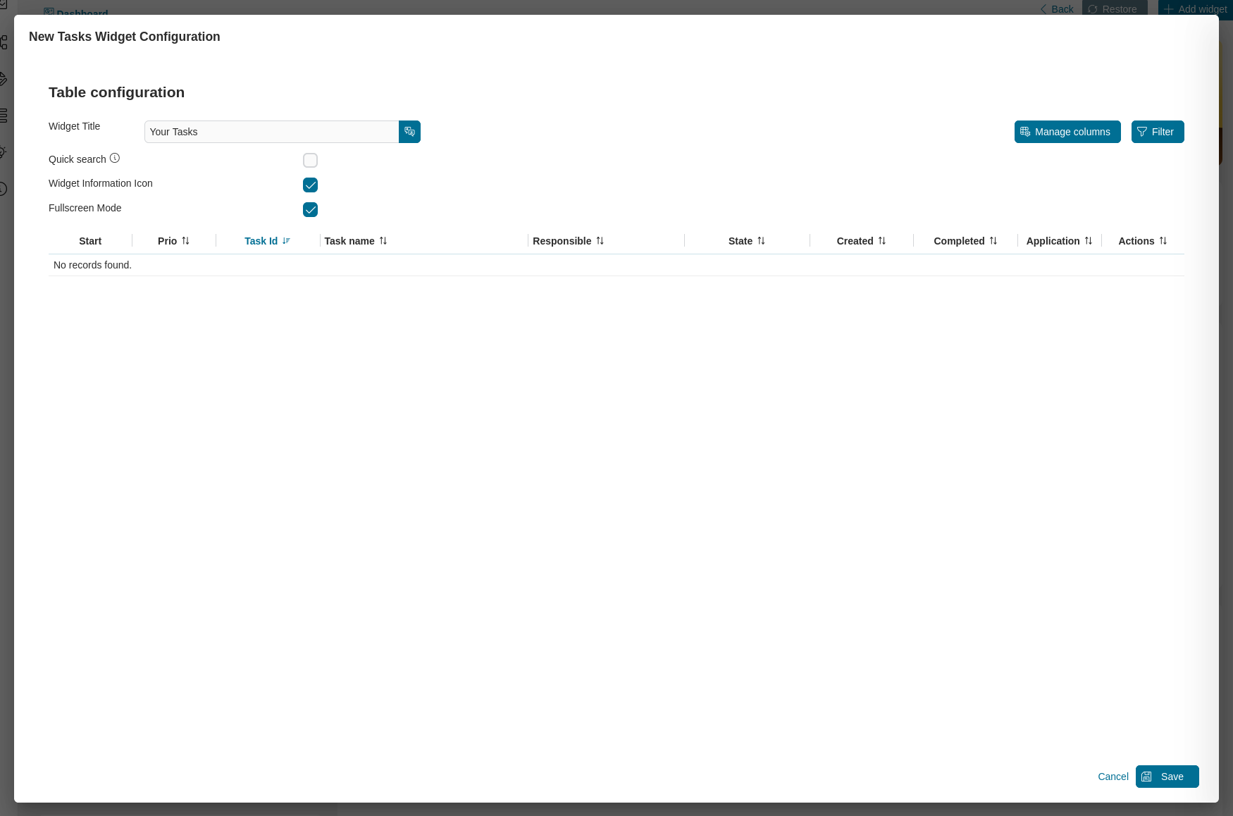 Dashboard task widget's configuration dialog