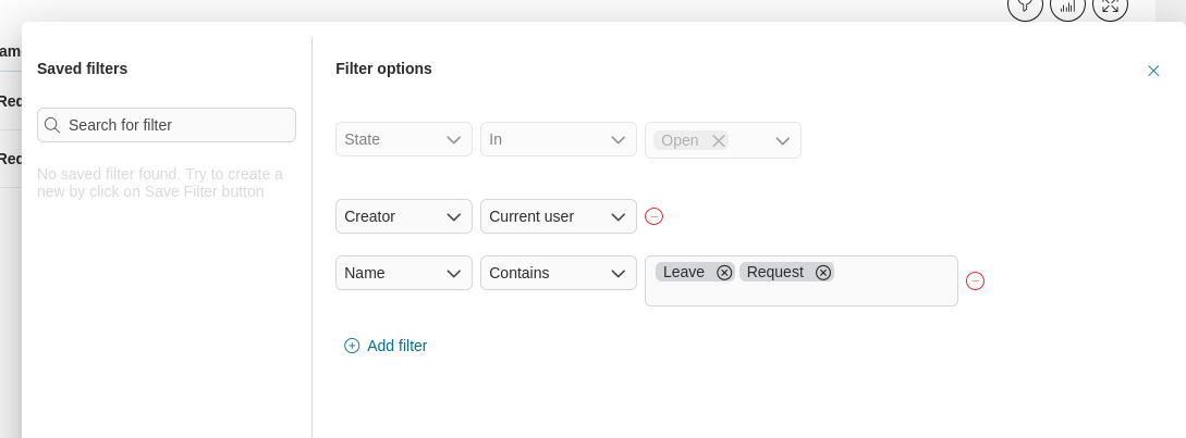 Dashboard widget's filters panel