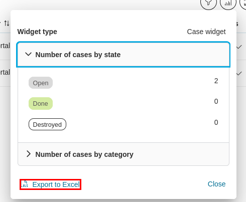 Dashboard case widget: export to Excel feature