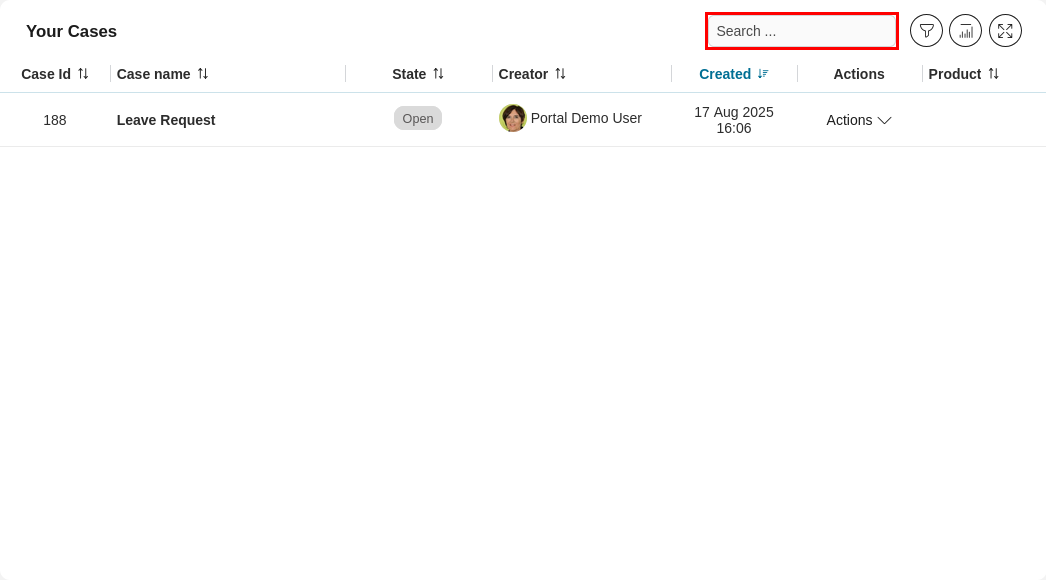 Dashboard case widget's quick search