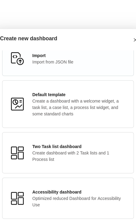 Dashboard template selection dialog