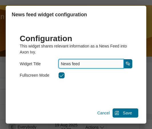 Dashboard news feed widget's configuration dialog