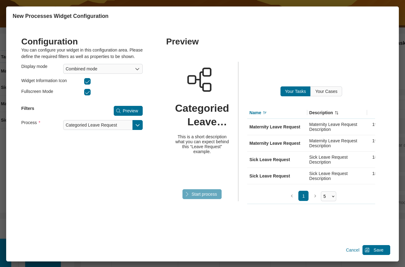 Dashboard process widget's combined mode
