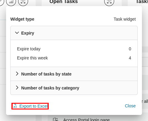 Dashboard task widget: export to Excel feature