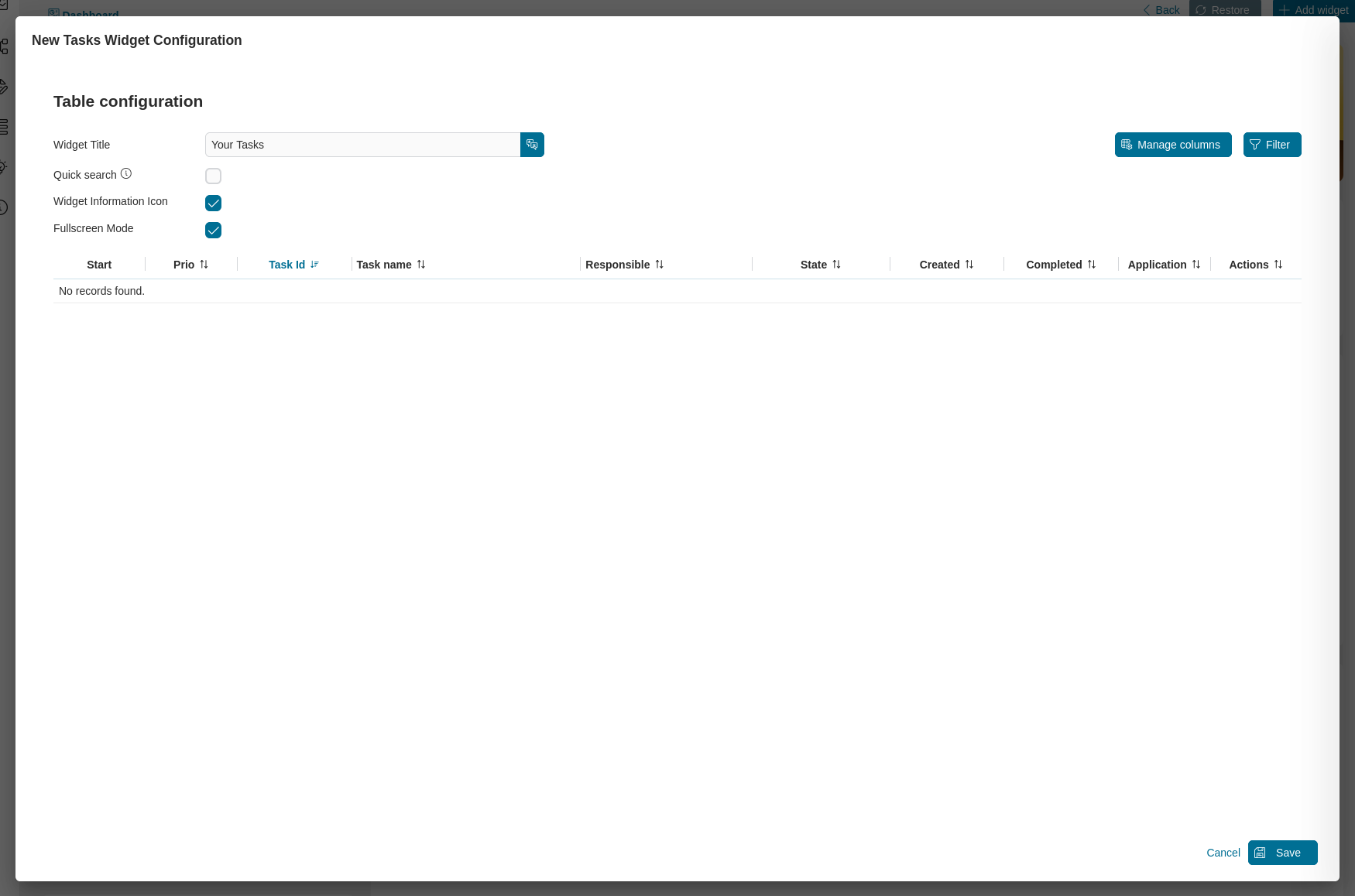 Dashboard task widget's configuration dialog